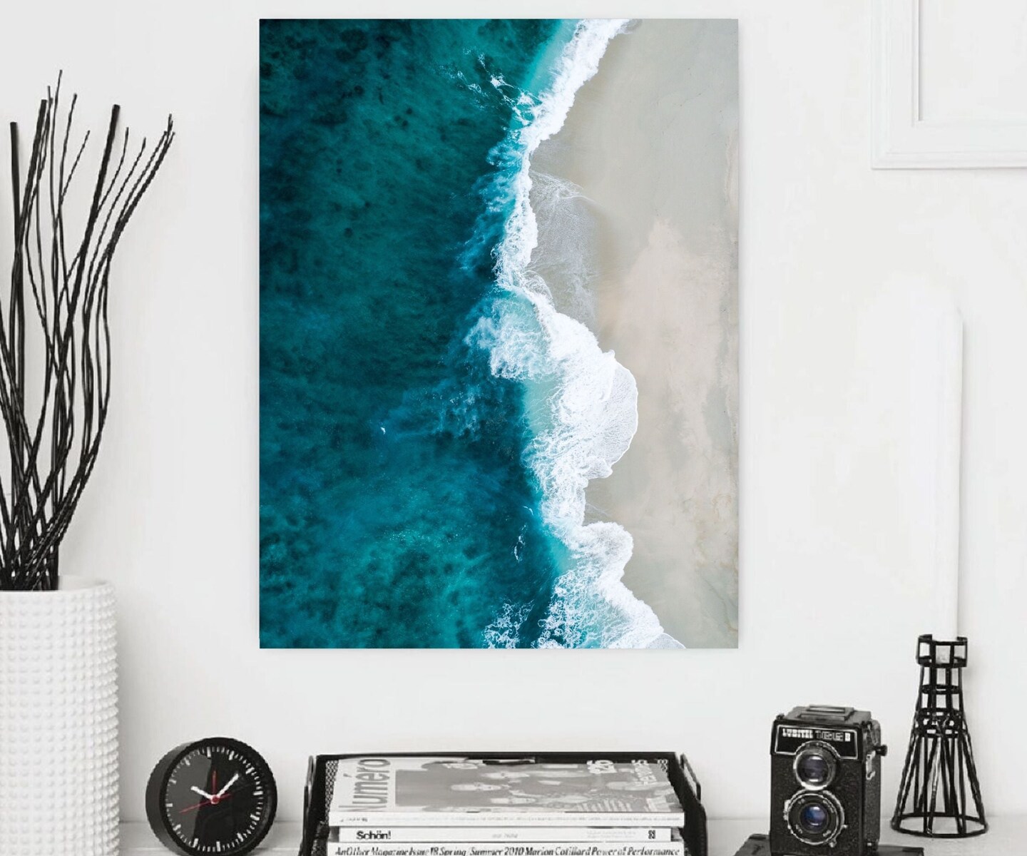 Modern Art Beach Wave Classic Framed Canvas Prints Landscape Beach Decor