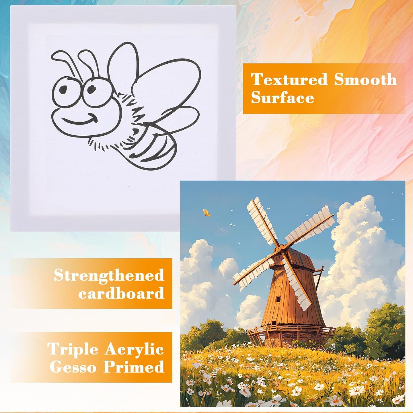 6 Pack 4x4 Canvas for Painting with Mini Easel, Art Canvas Painting Kit(white)