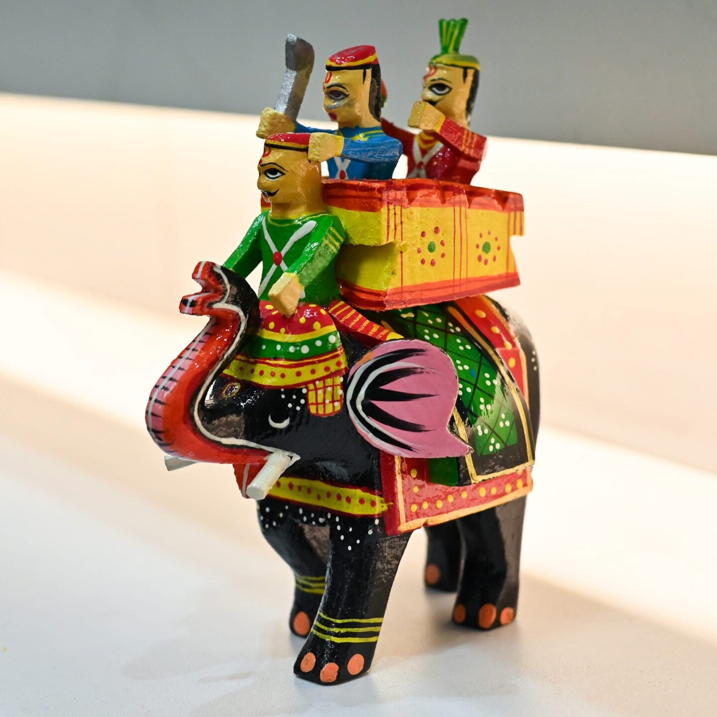 Wooden Kondapalli Maharaja Ambari Elephant Indian Handpainted Amrapali Rajasthani Golu Decoration Showpiece for Home Living Room Shelf Display Table Decor Gifting Item Golu Dolls