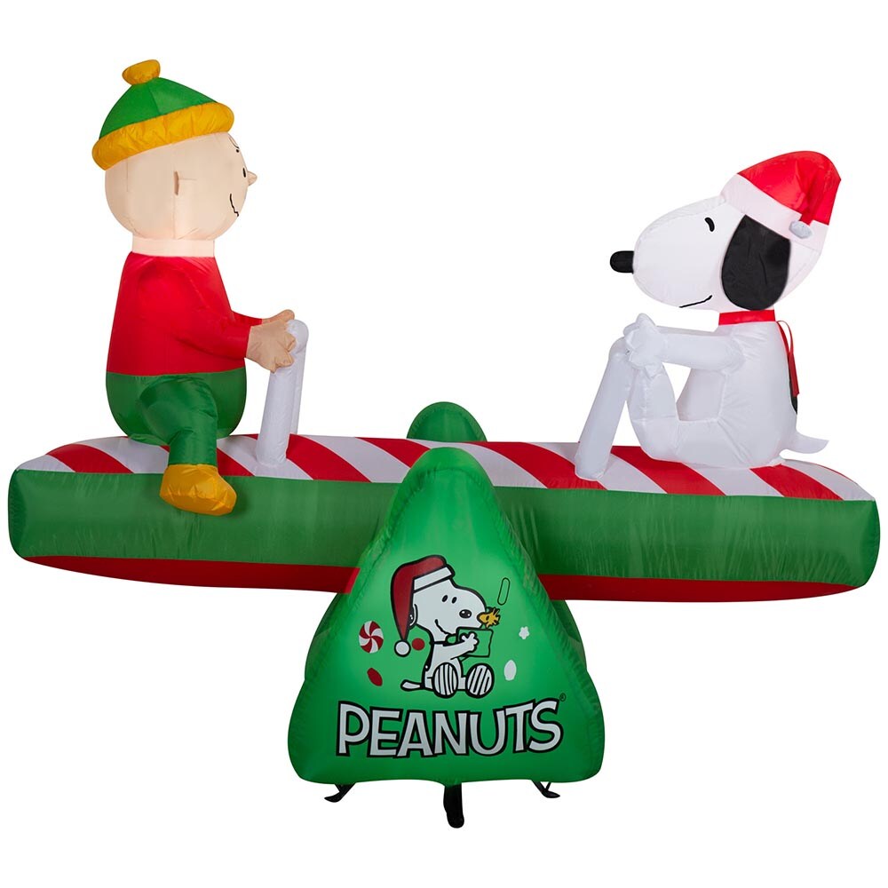 5.5&#x27; Gemmy Airblown Inflatable Animated Christmas Snoopy and Charlie Brown Teeter Totter Yard Decoration 885564