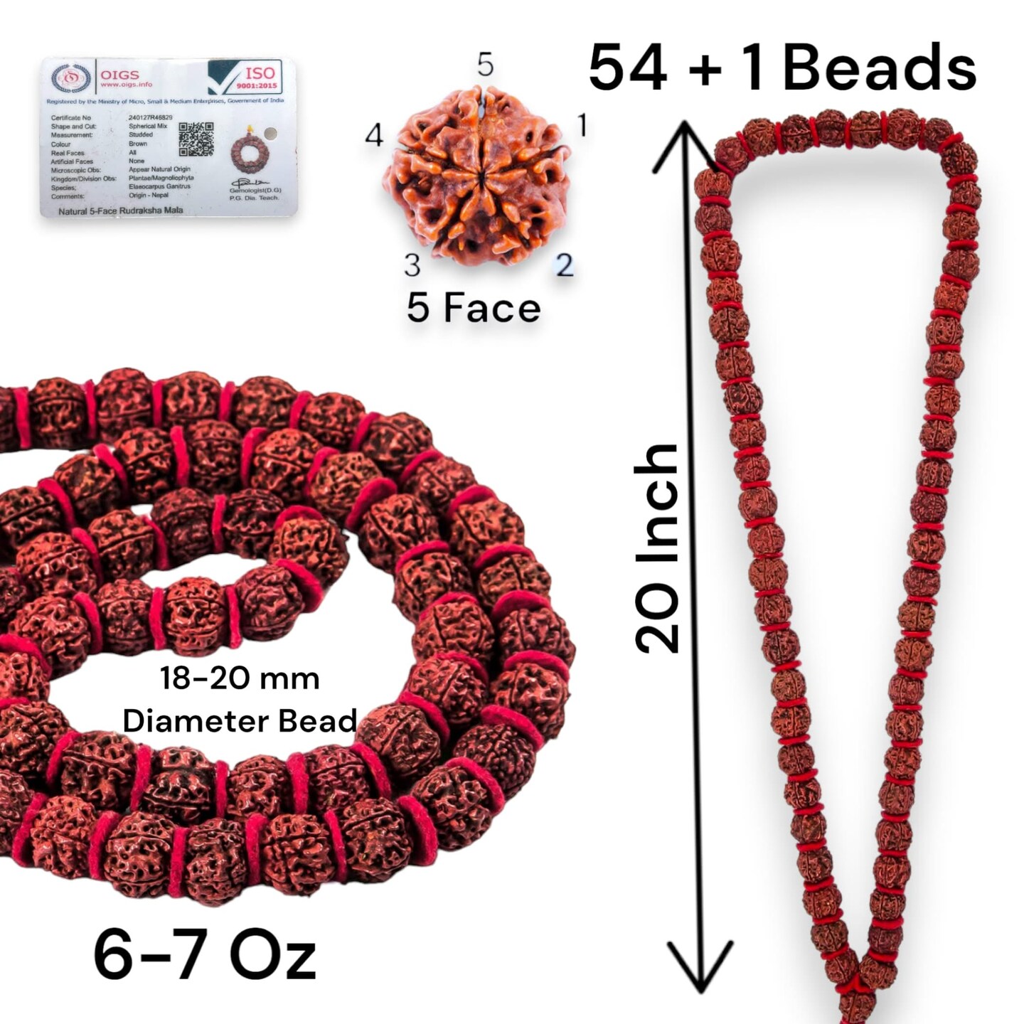 Certified Rudraksha Kantha Mala + Japa Bag Gaumukhi 5 Face (panchmukhi) Himalayan Authentic Genuine Rudraksh Rosary Garland Jaap Religious Tibetan Mala Beads Necklace - Puja Yoga Meditation