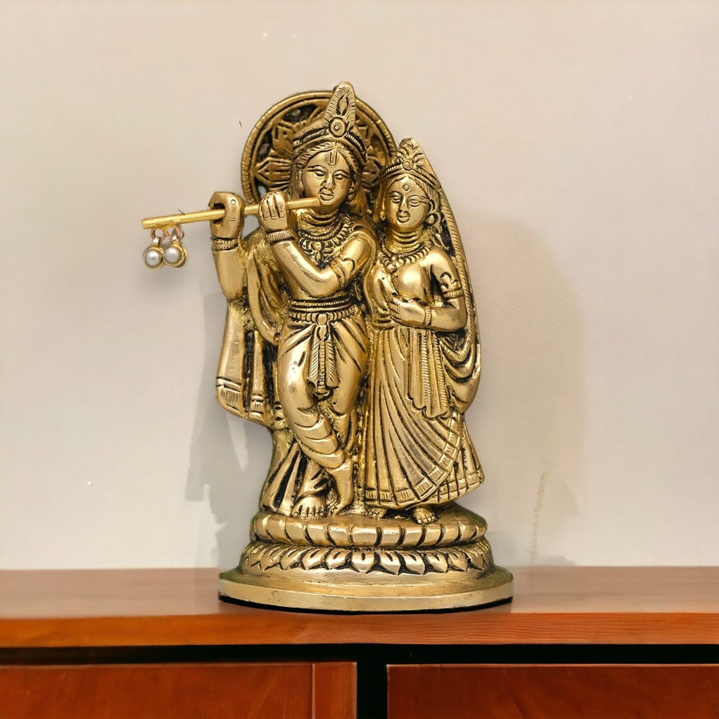 Brass Radha Krishna Statue Hindu God Religious Lord Krishna with Radha Rani Murti Idol - Sculpture for Home Temple Mandir Pooja Decor - Decorative Showpiece Housewarming Gift (5.5 Inches)