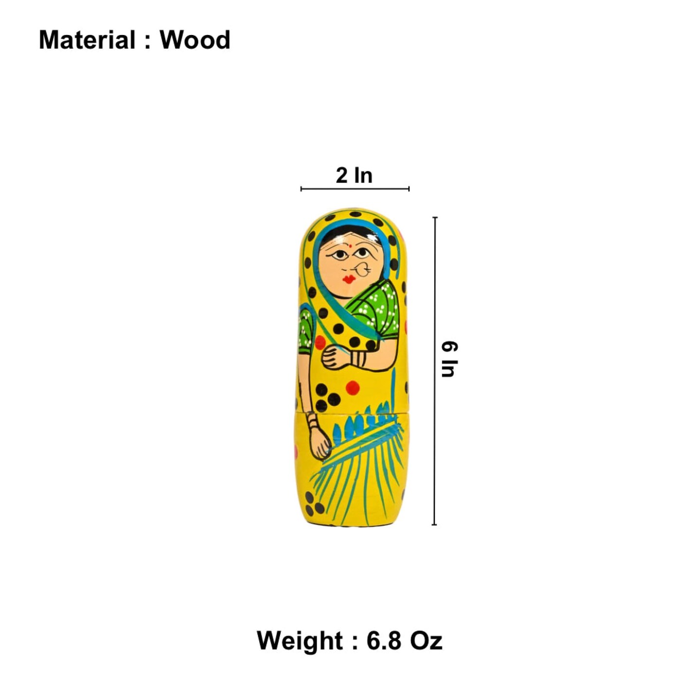 Wooden Nesting Dolls Matryoshka Doll Set of 5 Hand Painted Indian Traditional Kondapalli Toys for Home Table Decor Wooden Stacking Dolls - Gifting Item Golu Dolls (6 Inch)
