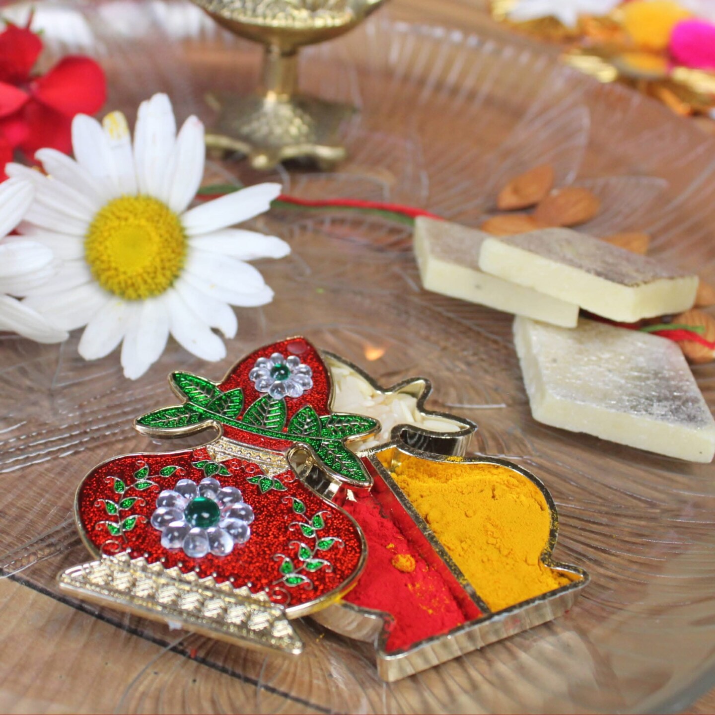 Pack of 10 Kalash Haldi Kumkum Holder Decorative Bulk Roli Chawal/rice Holder Indian Festival Favor Diwali Rakhi Pooja Mandir Tika Platter Housewarming Gifts