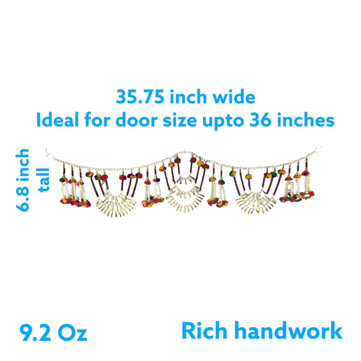 Indian Bead Door Toran 35 Inch Bhandarwal Hanging Valance Multicolor Pompom Traditional Wall Decorative for Window Home Temple Decor Wedding Diwali Navratri Puja Housewarming Decorations