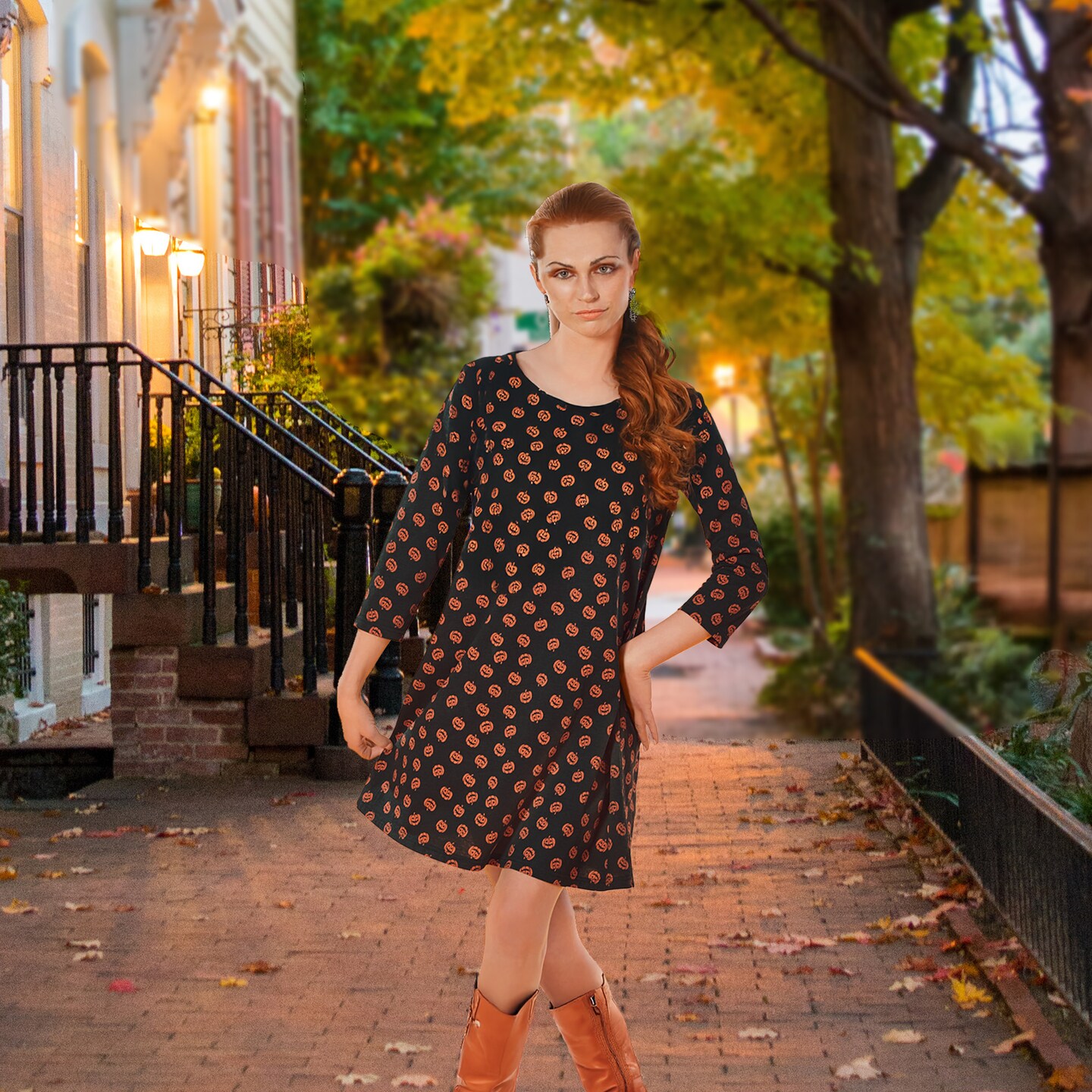 Northlight Women's Jack-O-Lantern Pumpkin Halloween Dress - Large