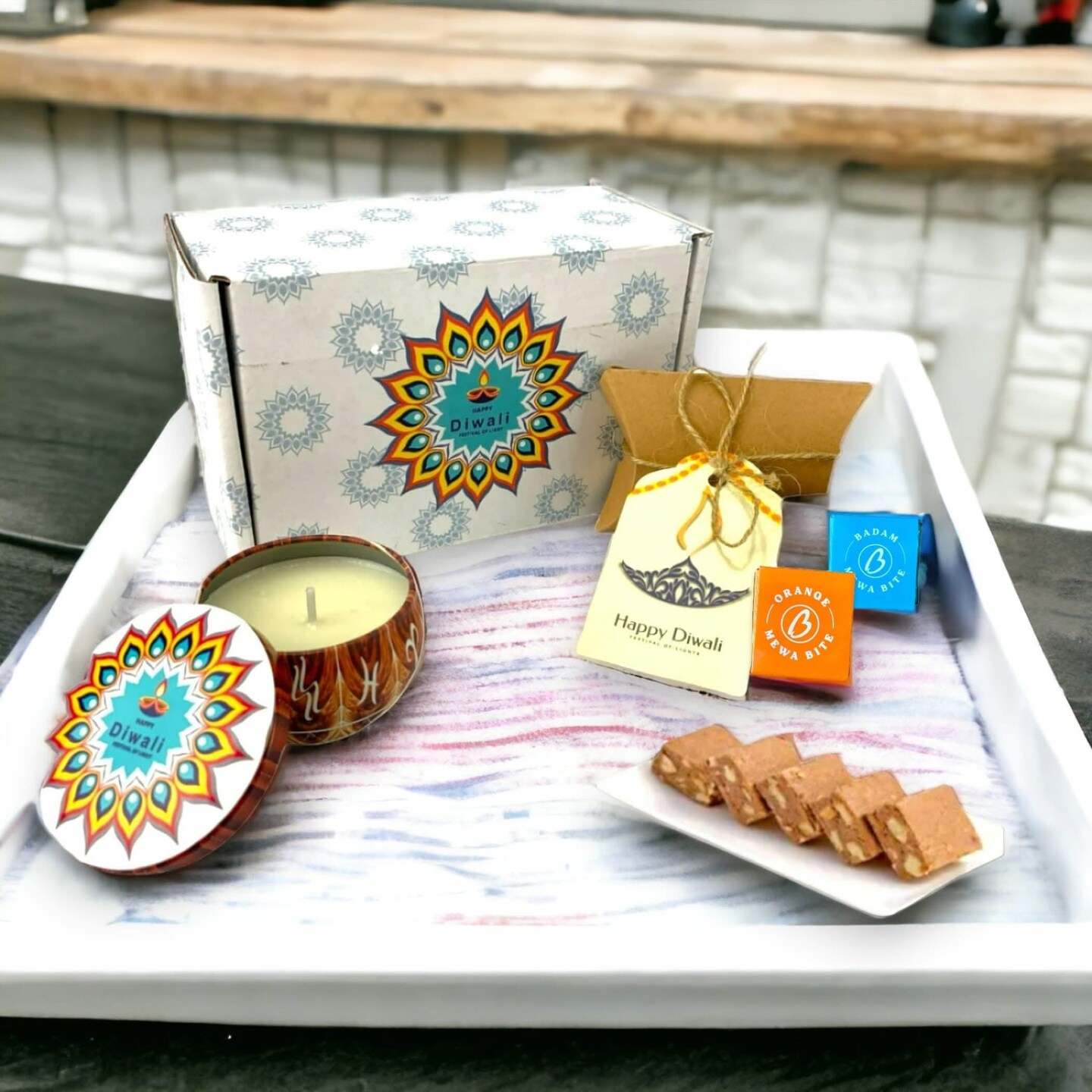 Personalized Diwali Gifts Hamper Indian Diwali Gift Boxes Happy Diwali Stickers Custom Box Sweets Dry Fruits for Home Family Relatives Friends &#x26; Office Employees Handmade Return Gifts Items