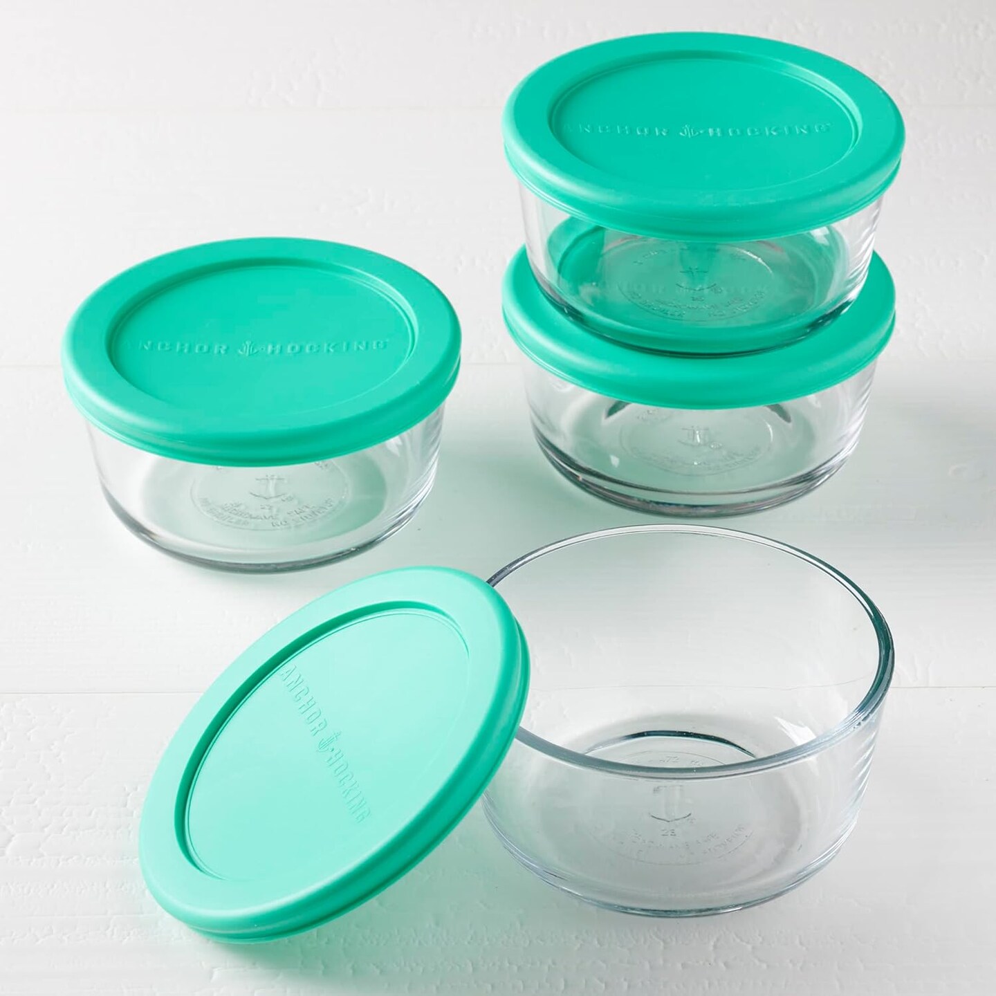 Set of 4 - 2 Cup Glass Food Storage Containers with Lids (Mixed Blue)