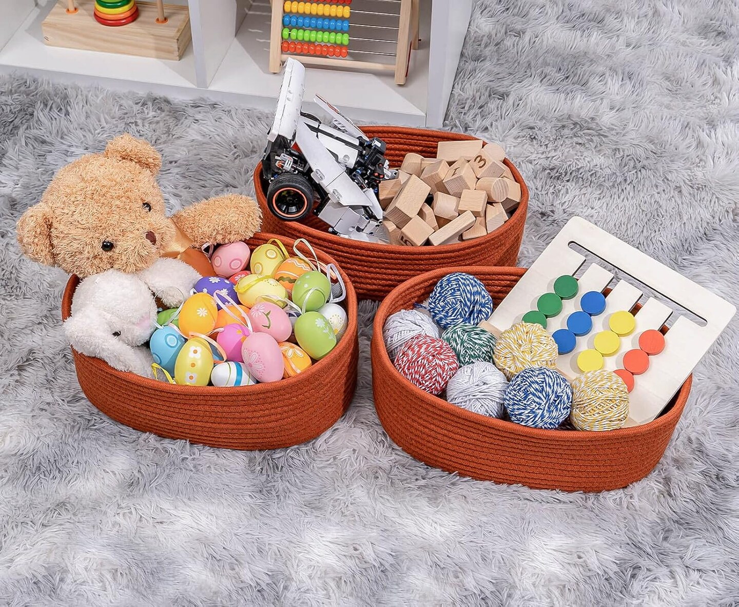 3 Packs Decorative Storage Baskets - 13x8.66x5.11 Inches (Brick Red)