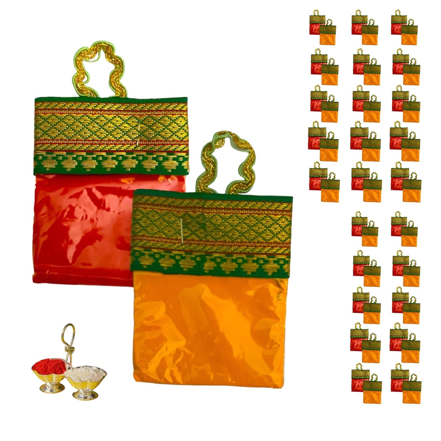 Haldi Kumkum Packets Bulk Handbag Style Mini Packs Premium Sindoor and Turmeric Powder Combo - Hindu Thamboolam Set for Indian Wedding Havan Durga Puja Festive Essentials Return Gift