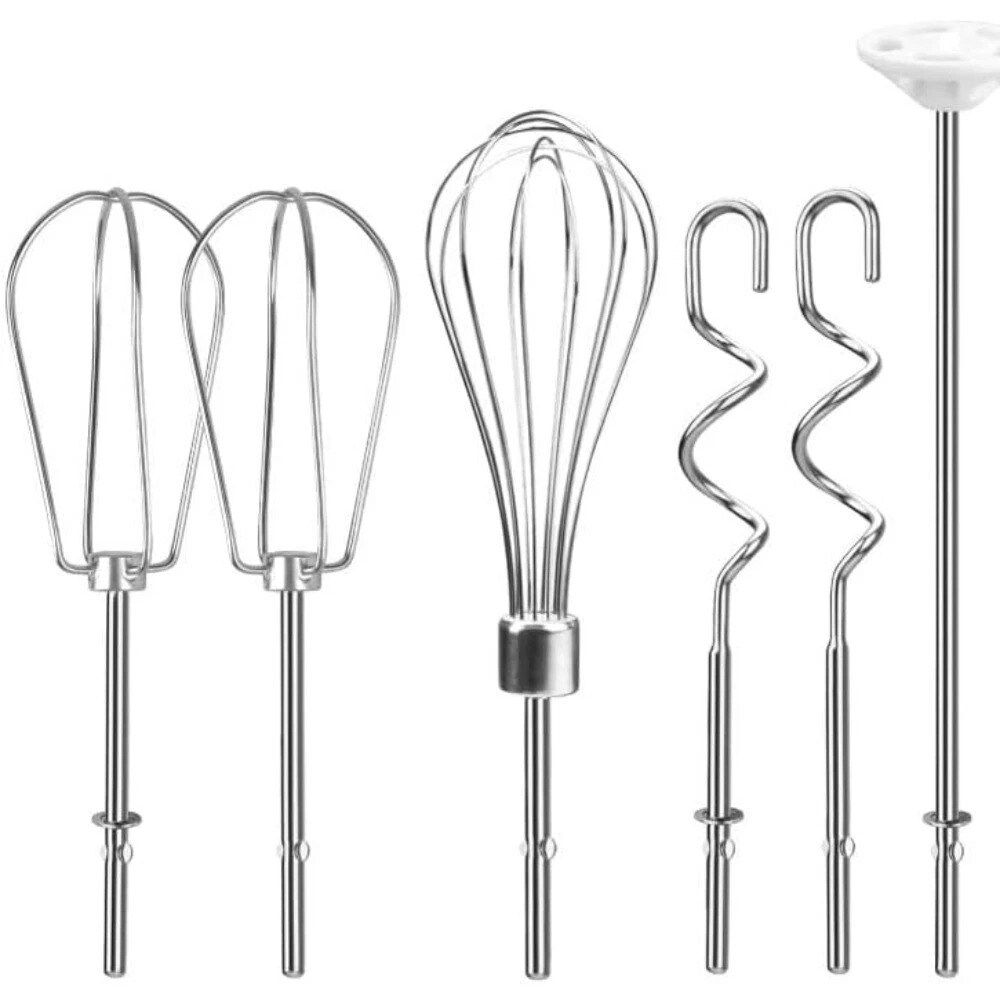 6-Piece Hand Mixer Attachments – Stainless Beaters, Dough Hooks & Whisk