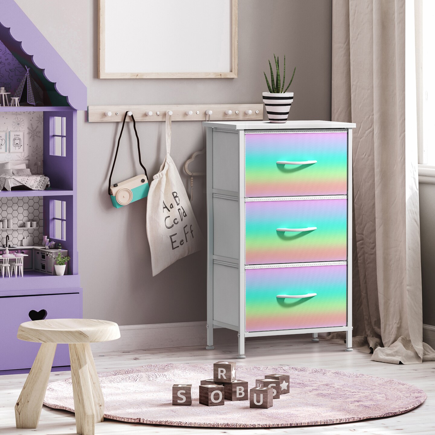 Sorbus Dresser with 3 Drawers - Bedside Furniture & Accent End Table Chest for Home, Bedroom Accessories, Office, College Dorm, Steel Frame, Wood Top, Fabric Drawers