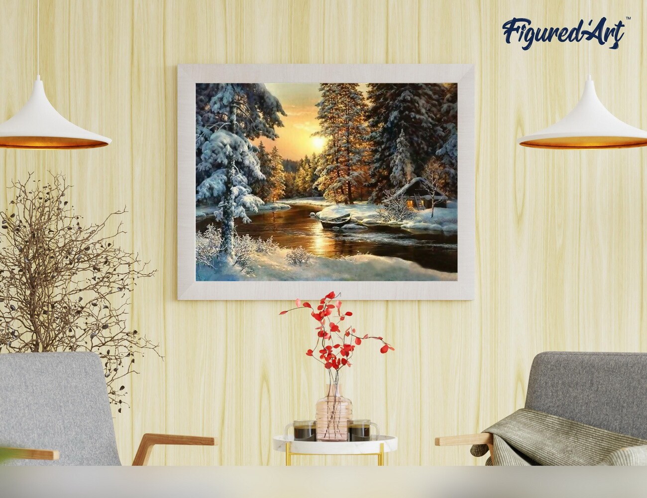 Figured'Art Paint by Numbers for Adults with Frame Sunset Forest 16"x20" - Craft Art Painting DIY Kit Canvas Already Stretched on a Wooden Frame