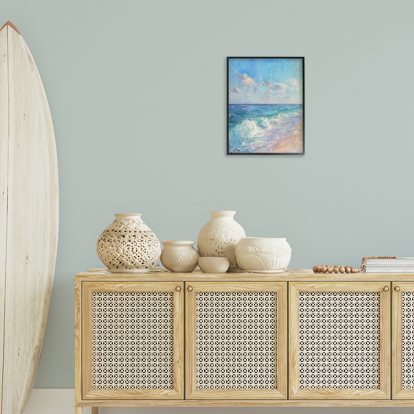 Stupell Industries Soft Ocean Beach Framed Giclee Wall Art Design by LSR Design Studio