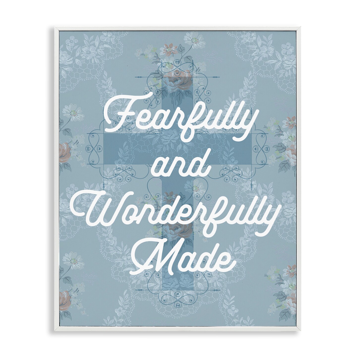 Stupell Industries Wonderfully Made Floral Cross Framed Giclee Wall Art Design by Daphne Polselli