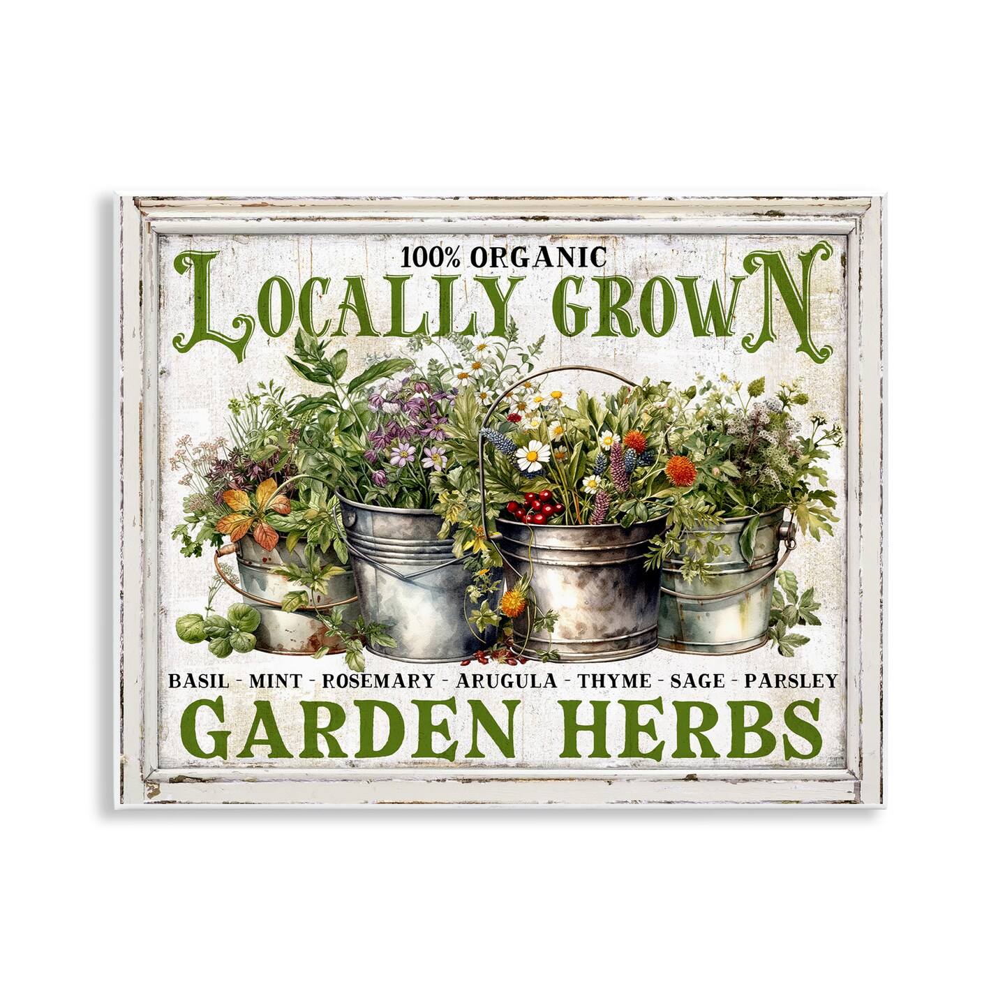Stupell Industries Vintage Herbs in Buckets Wall Plaque Art Design by Creatif Belle