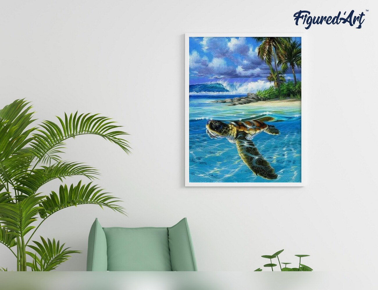 Figured'Art Paint by Numbers for Adults Relaxing Turtle 16"x20" - Craft Art Painting DIY Kit Rolled Canvas without frame