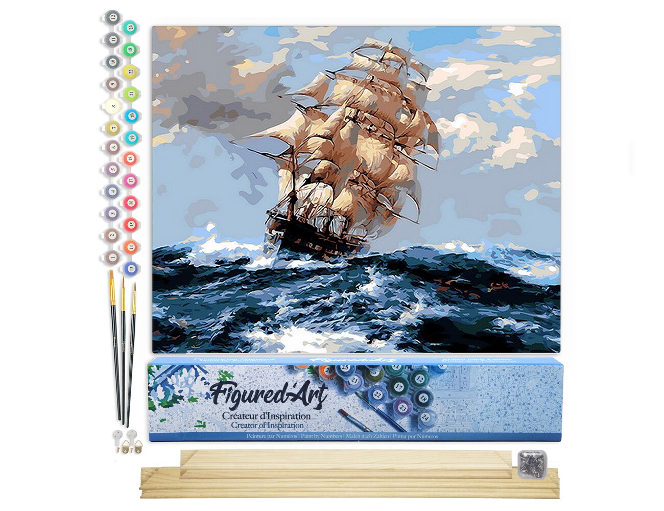 Figured&#x27;Art Paint by Numbers Kit for Adults Sailboat and Storm 16&#x22;x20&#x22; - Craft Art Painting Rolled Canvas with DIY wooden frame