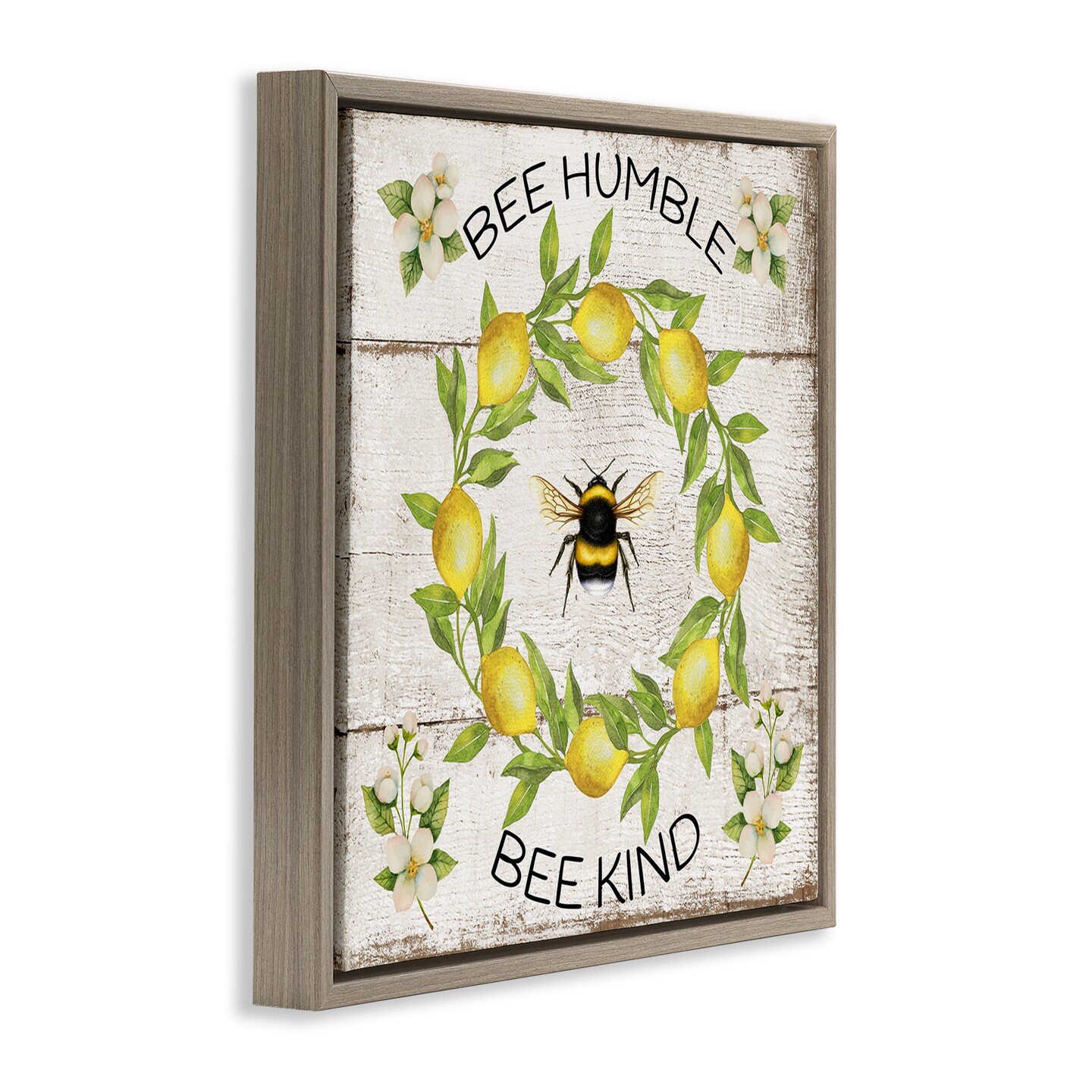 Stupell Industries Bee Humble & Kind Rustic Floater Framed Canvas Wall Art Design by Creatif Belle