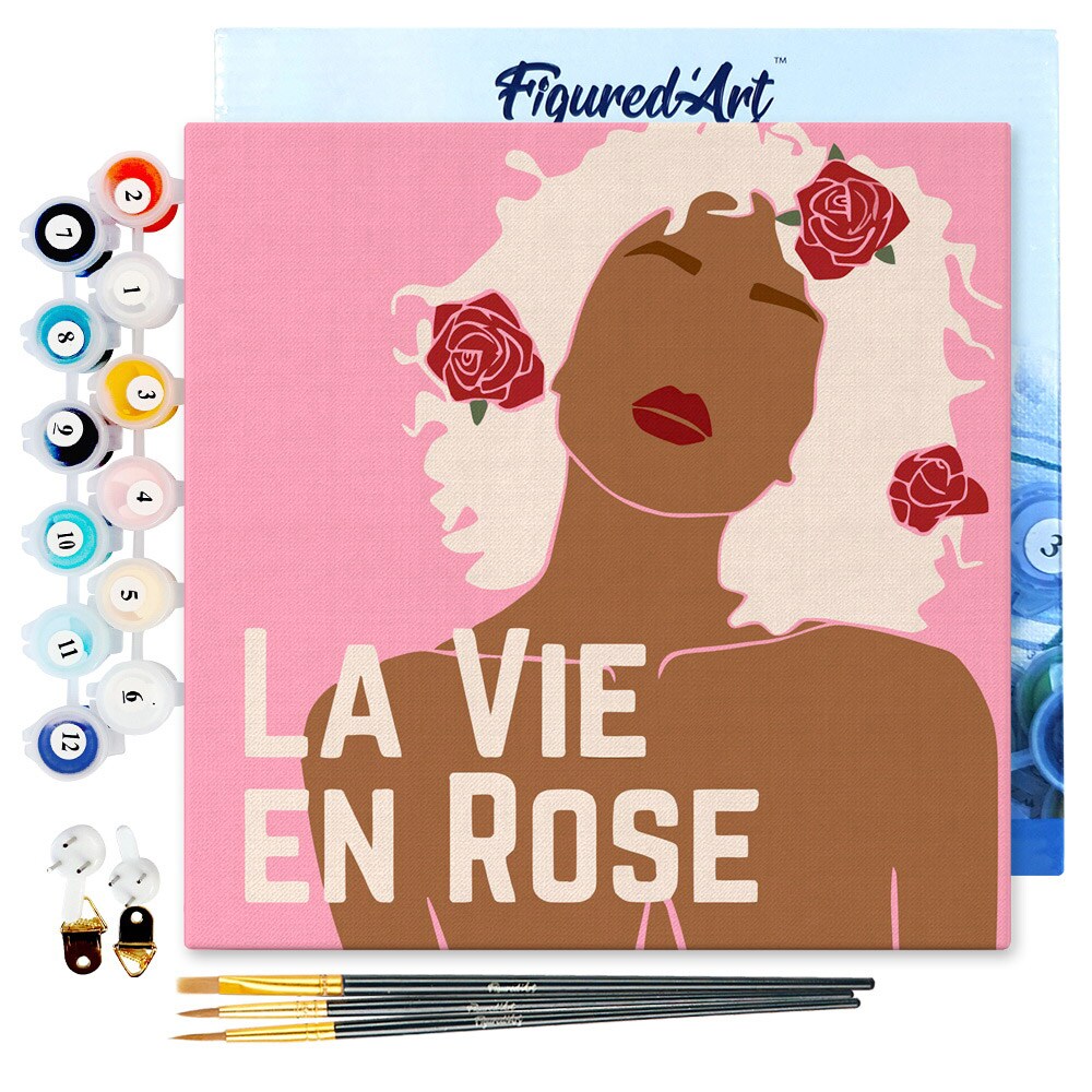 Figured&#x27;Art Mini Paint by Numbers Kit for Adults with Frame La Vie en Rose Small format 8&#x22;x8&#x22; - Craft Art Painting DIY Canvas Already Stretched on a Wooden Frame