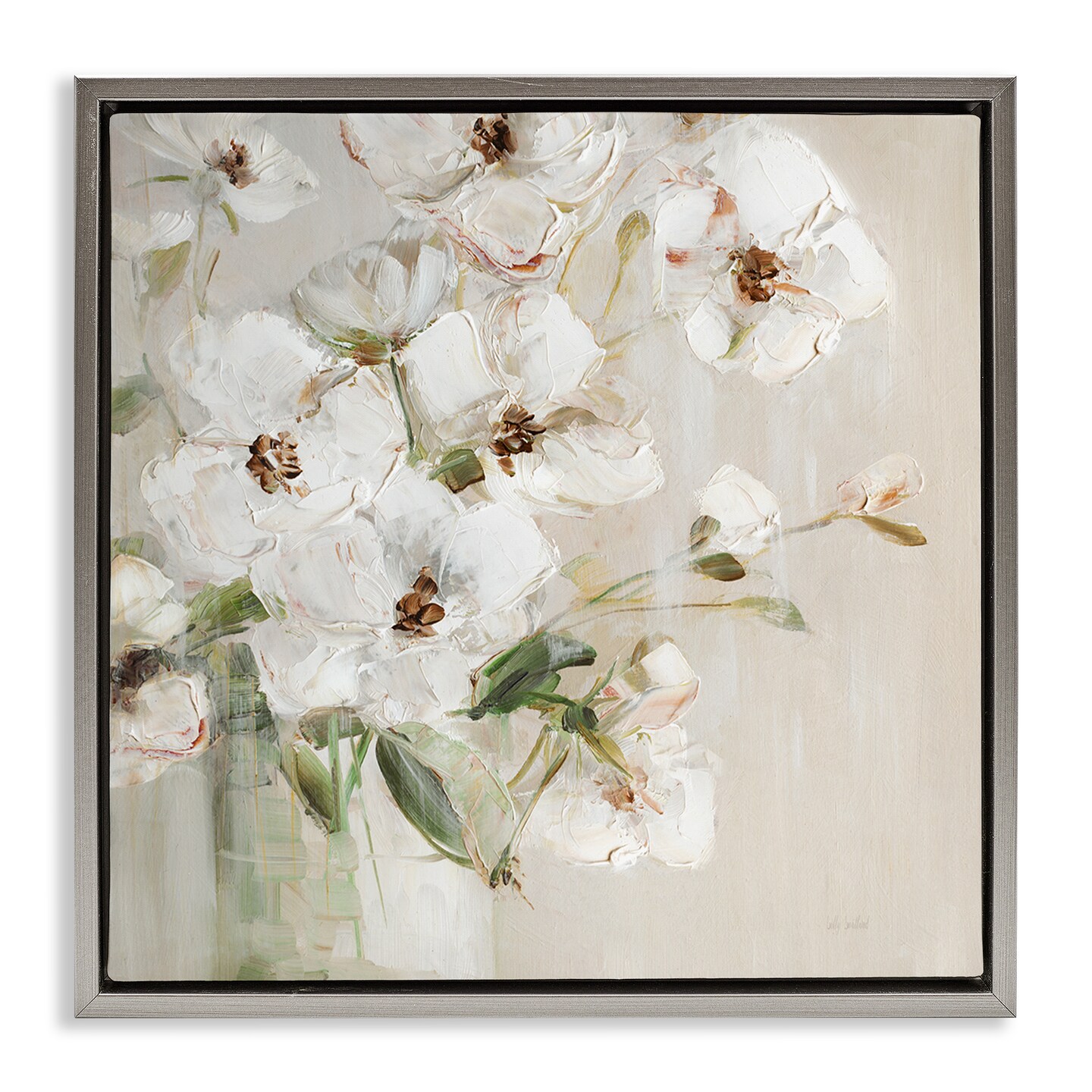 Stupell Industries Simple Blossoms on Beige Floater Framed Canvas Wall Art Design by Sally Swatland