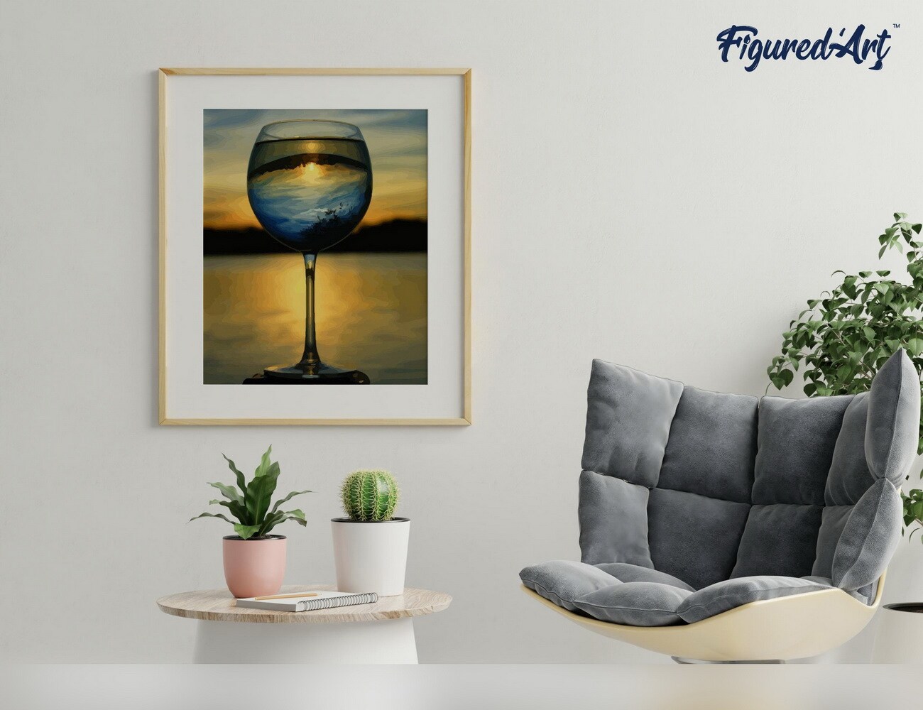 Figured&#x27;Art Paint by Numbers Kit for Adults Wine Glass and Nice View 16&#x22;x20&#x22; - Craft Art Painting Rolled Canvas with DIY wooden frame