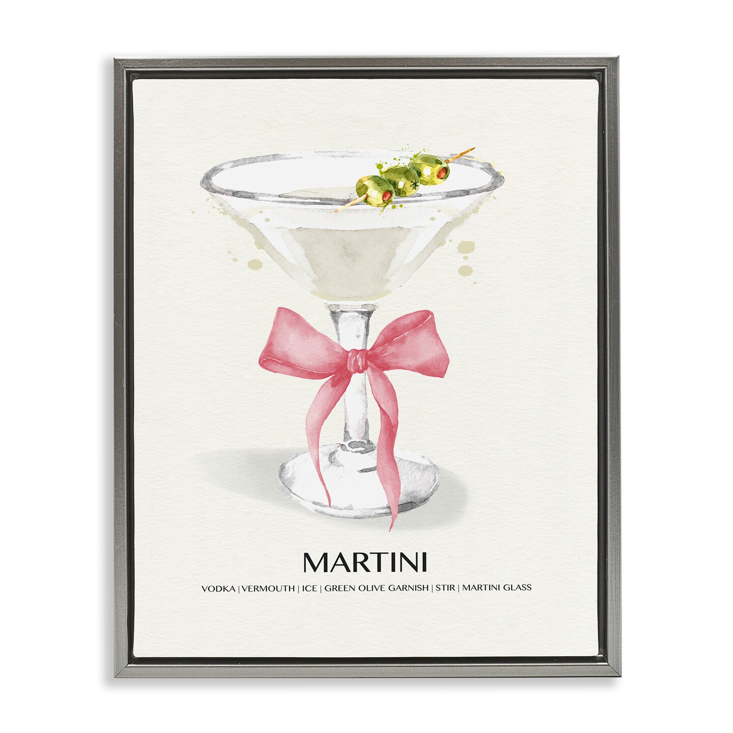 Stupell Industries Pastel Martini with Bow Floater Framed Canvas Wall Art Design by Susan Jill