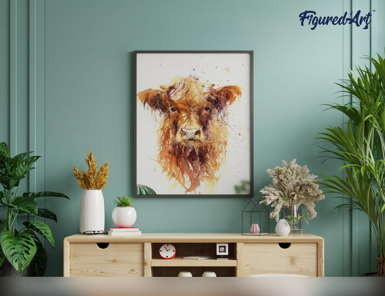 Figured&#x27;Art Paint by Numbers Kit for Adults Yellow Cow 16&#x22;x20&#x22; - Craft Art Painting Rolled Canvas with DIY wooden frame