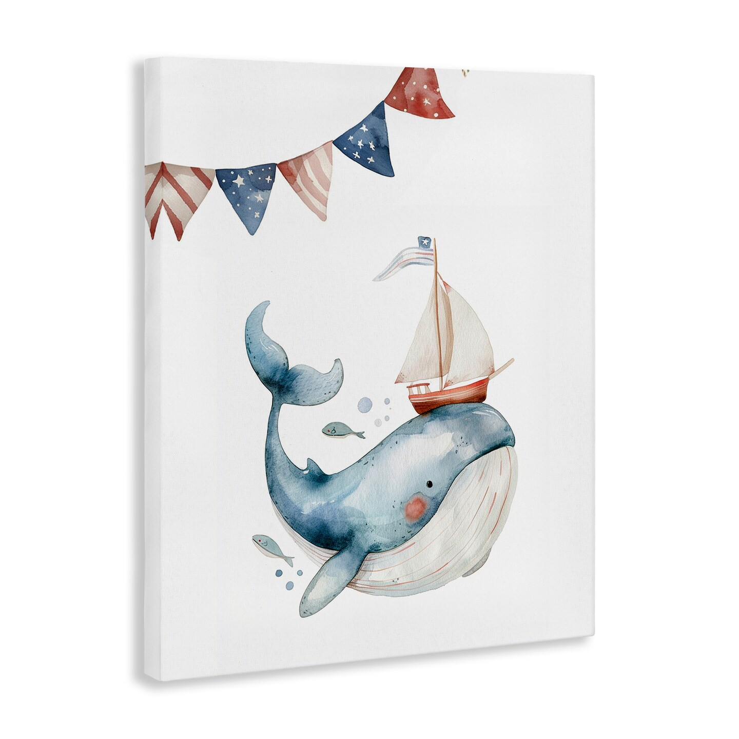 Stupell Industries Cute Sailor Whale Canvas Wall Art Design by LSR Design Studio