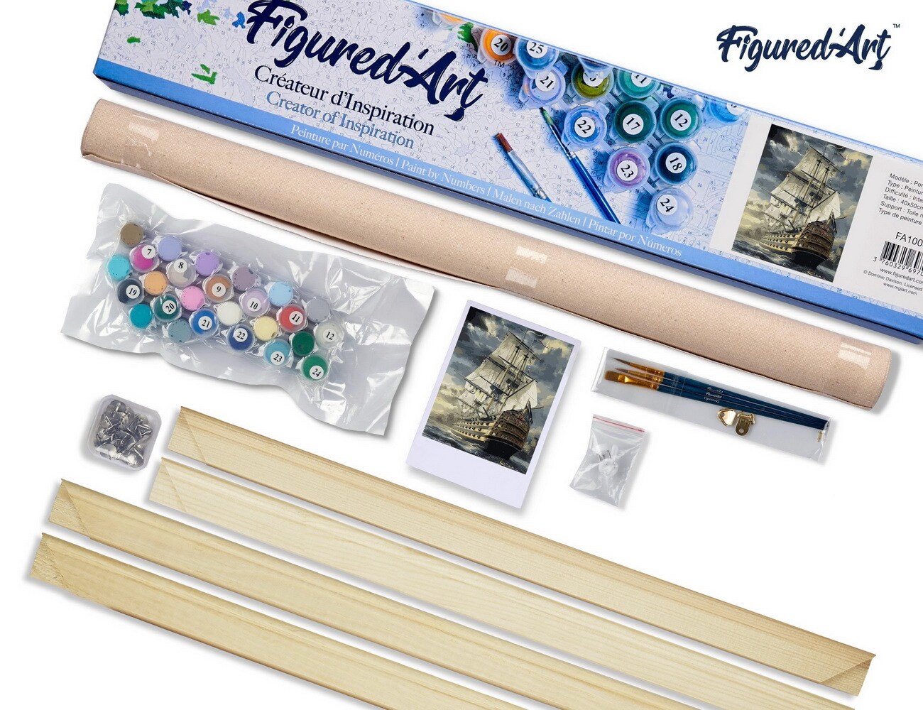 Figured&#x27;Art Paint by Numbers Kit for Adults Ocean Galleon 16&#x22;x20&#x22; - Craft Art Painting Rolled Canvas with DIY wooden frame