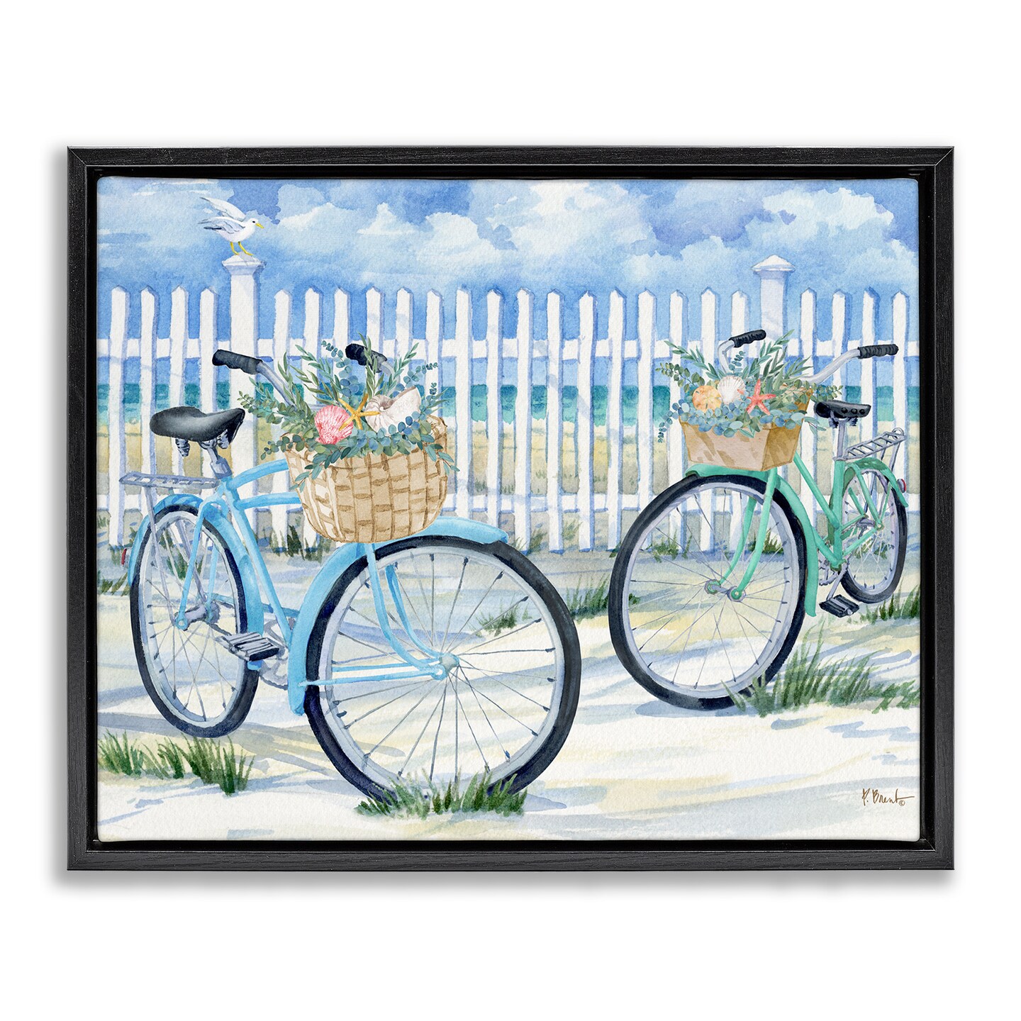 Stupell Industries Bicycles at Beach Fence Floater Framed Canvas Wall Art Design by Paul Brent