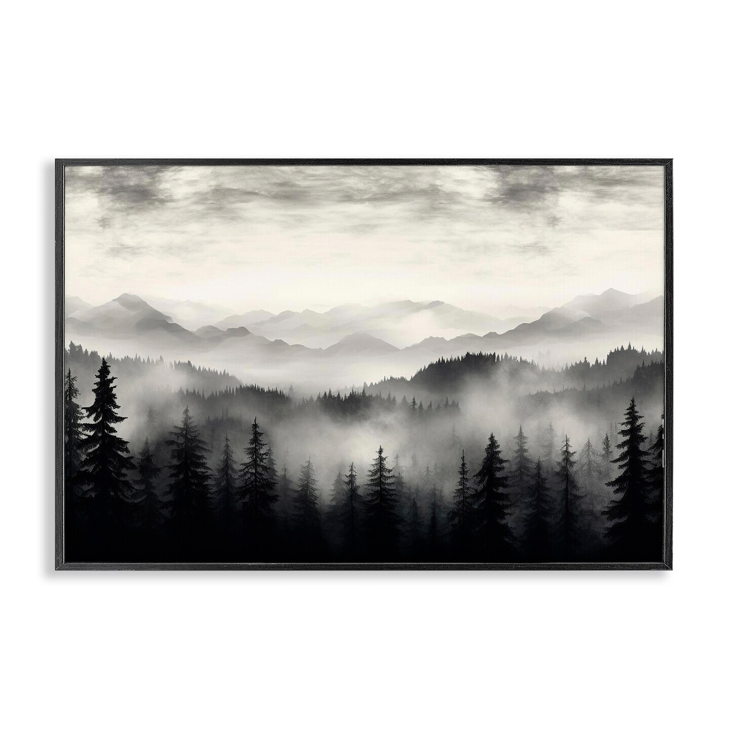 Stupell Industries Black & White Gradient Mountains Framed Giclee Wall Art Design by LSR Design Studio