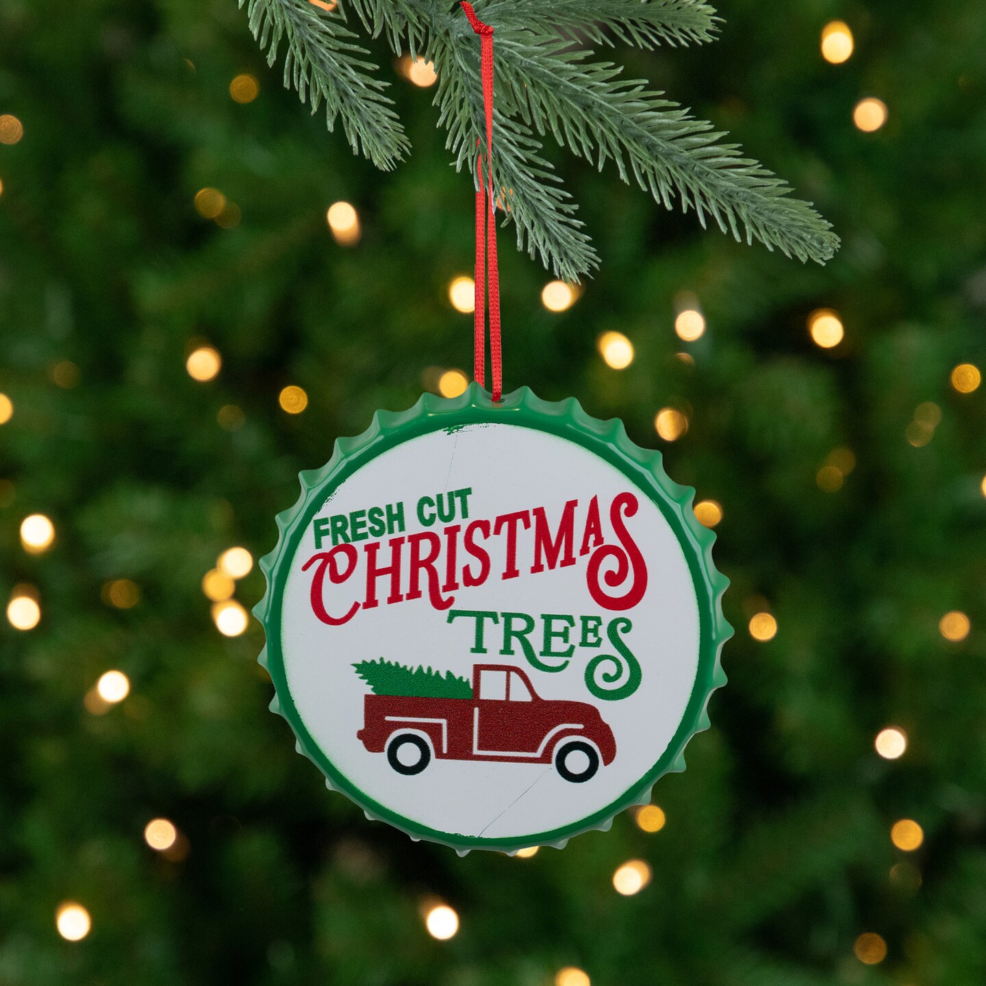 Northlight Fresh Cut Christmas Trees with Vintage Truck Bottle Cap Ornament  4