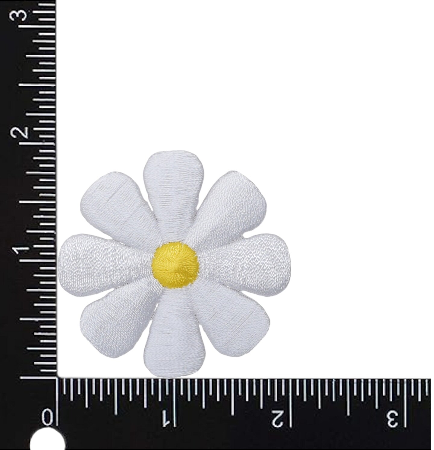 Set of 3, 2&#x22; White Daisy Flower, Embroidered, Iron on Patch