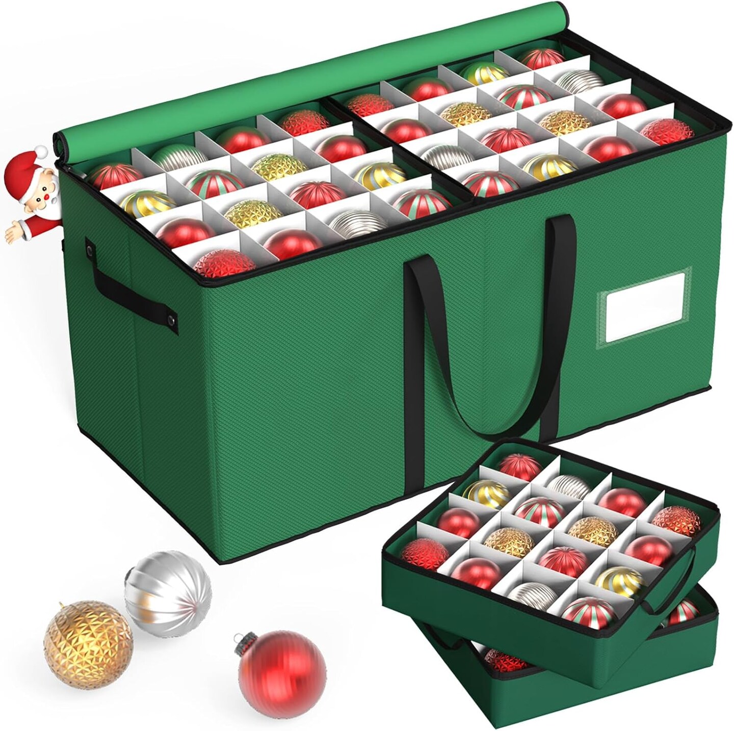 Christmas Ornament Storage Box with 8 Trays,Christmas Storage Container with Dividers Fits 128 Holiday Ornaments Decorations,Double Zipper,Large Xmas Organizer with Pockets