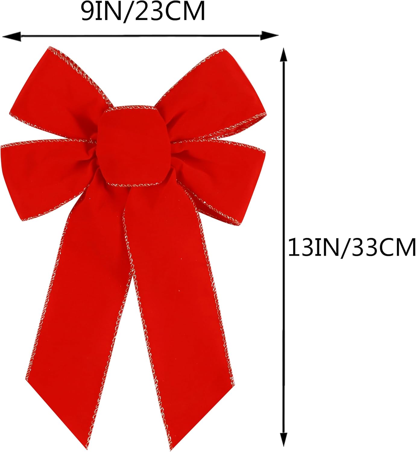 10 Pcs Red Bows Christmas Tree Decorations,9&#x201D;x13&#x201D; Large Velvet Wreath Bow with Glitter Gold Edge for Xmas Home Fence Stairs Railing Fireplace Indoor Outdoor Front Door Decor