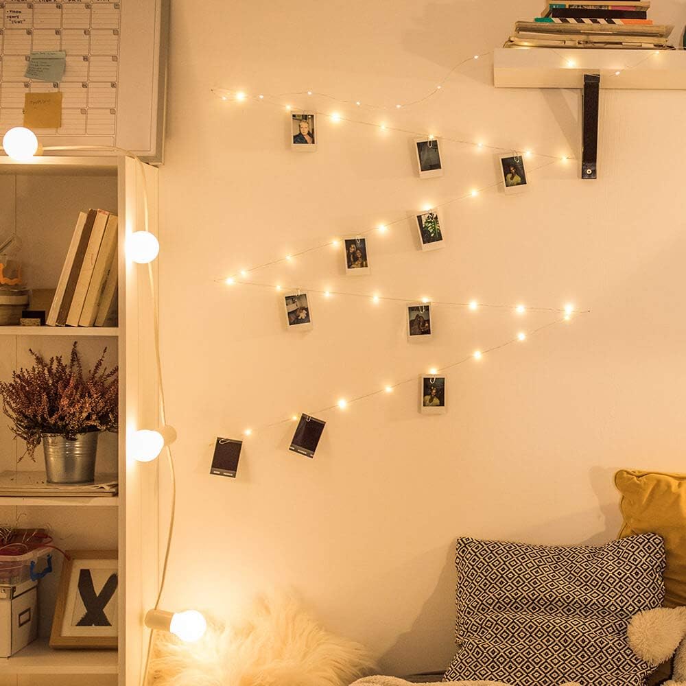 Photo Clip String Light - 33Ft 100LED Fairy Lights with Clips for Pictures with Timer, Photo Light with 50 Clear Clips for Bedroom Christmas Wedding D&#xE9;cor