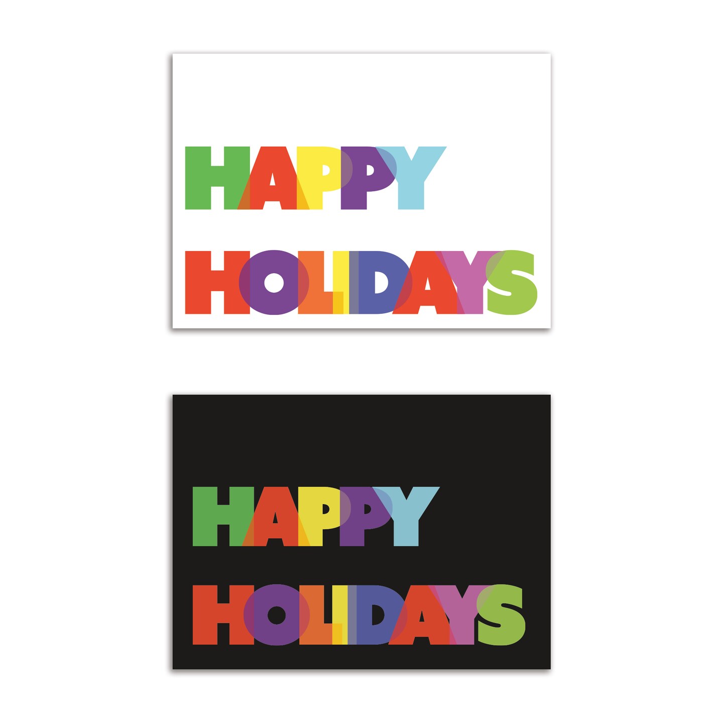 Modern Rainbow Happy Holidays Greeting Cards Boxed Set – 24 Festive Notecards with Envelopes, Bold and Colorful Holiday Cards in Black and White Designs
