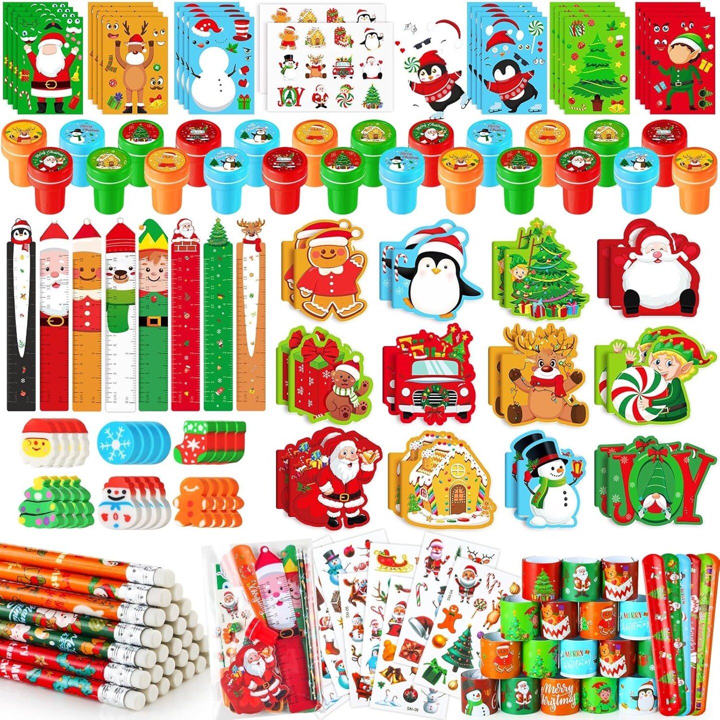 Christmas School Stationery Set Party Favors Xmas Classroom Gift Prizes Bulk for Students Kids Holiday Stockings Pinata Filler Christmas School Goodie Bag Stuffers Decor(48Set Christmas)