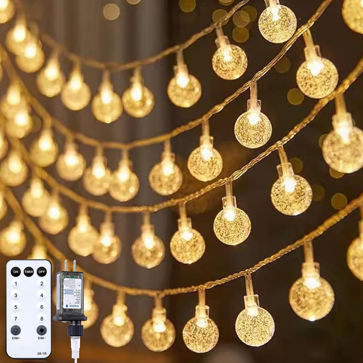 String Lights Plug in 33 ft 100 LED Crystal Globe Fairy Lights with 8 Lighting Modes and Remote for Patio Yard Porch Garden Pool Tent Beach Bedroom Wedding Party Decor Warm White Michaels