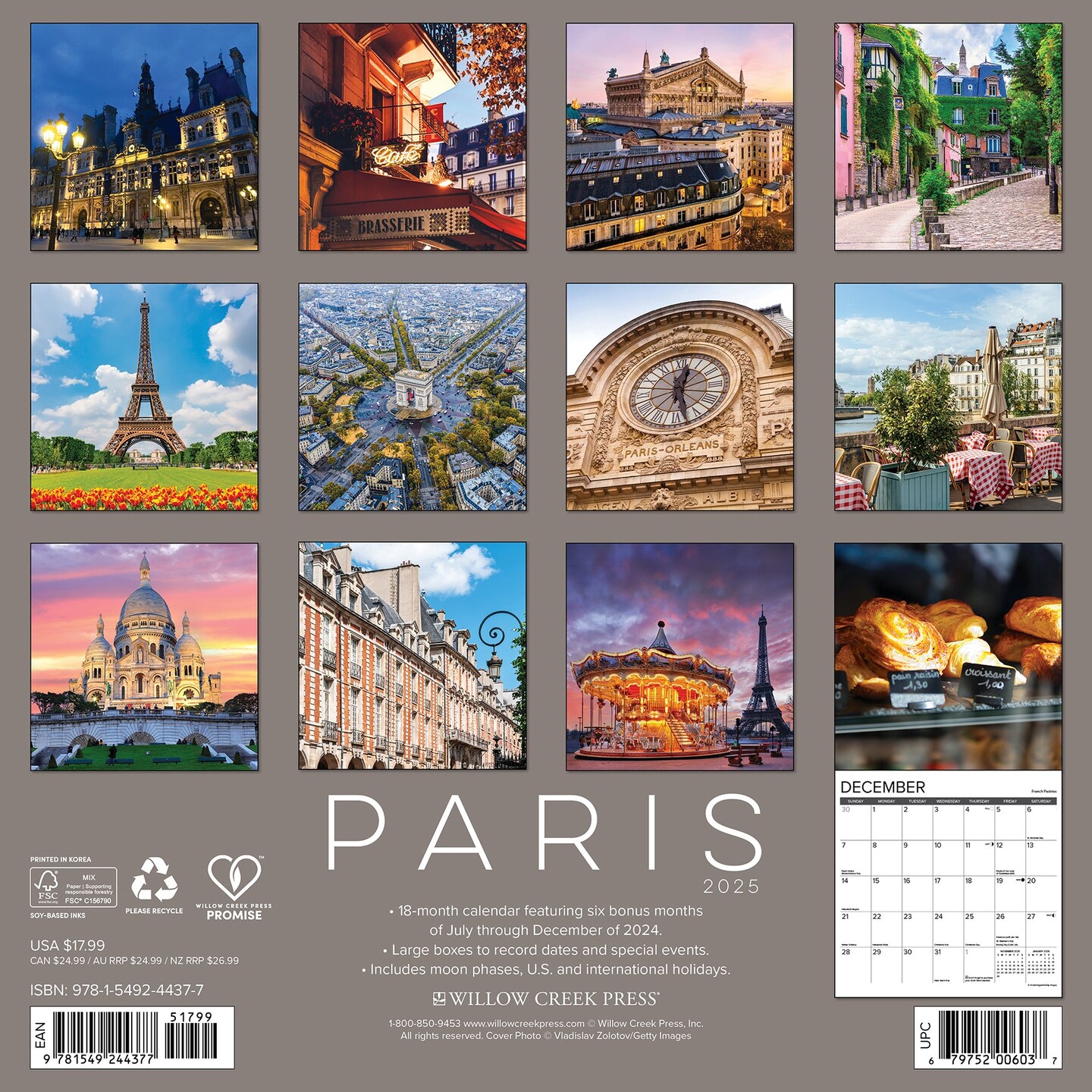 Paris 2025 Wall Calendar