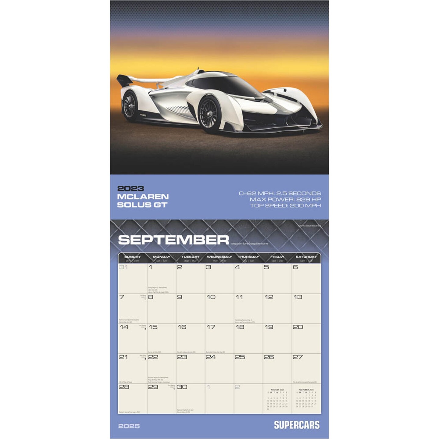 Supercars | 2025 12 x 24 Inch Monthly Square Wall Calendar | Foil Stamped Cover | Plato | Automobiles Luxury Prestige Hypercars