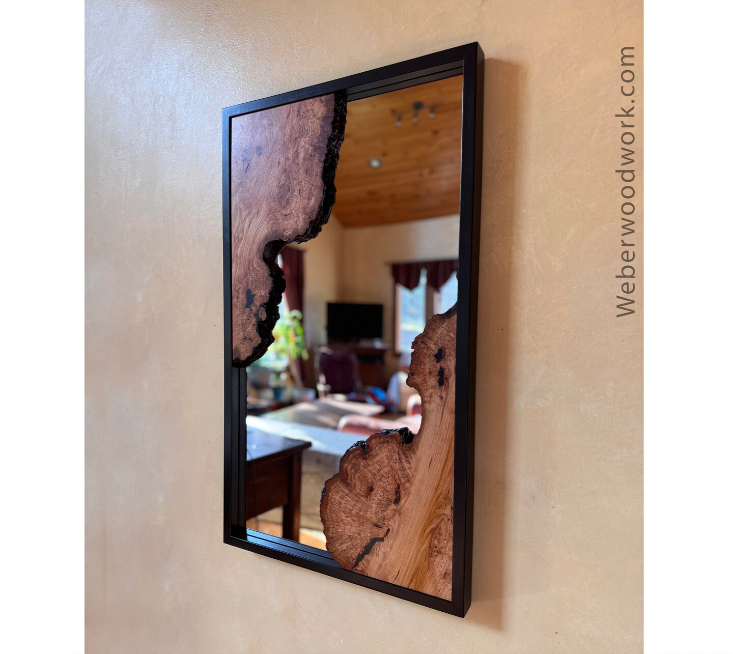 Eye-Catching Live Edge Cherry Burl Framed Mirror - Handcrafted