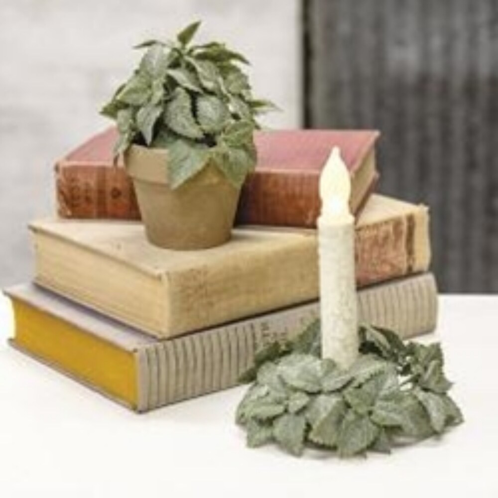 Matte Mint Candle Ring with Neutral Green Mint Leaves for Candle Displays and Mini Wreath Decor