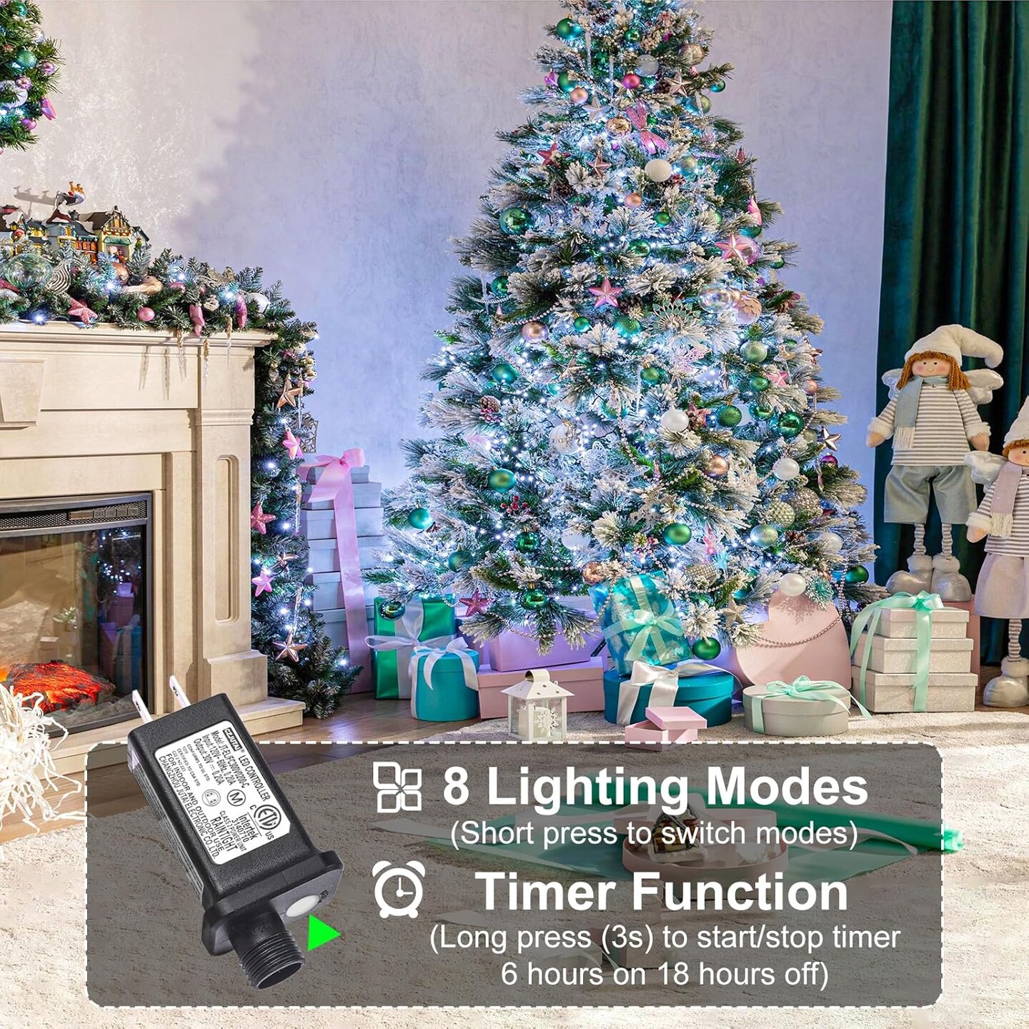 2 Pack Christmas Lights Outdoor, Total 200FT 600LED Christmas Tree Lights with 8 Modes Waterproof, Green Wire String Lights for Outside Patio Yard Tree Wedding Holiday Decorations, White
