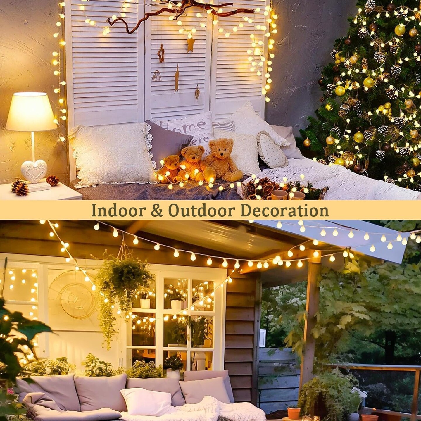 100 LED Connectable Globe String Lights Indoor Bedroom, 33ft Warm White Christmas Lights with Remote Plug in, 8Mode Hanging Fairy Lights Outdoor Waterproof for Room Dorm Christmas Decorations