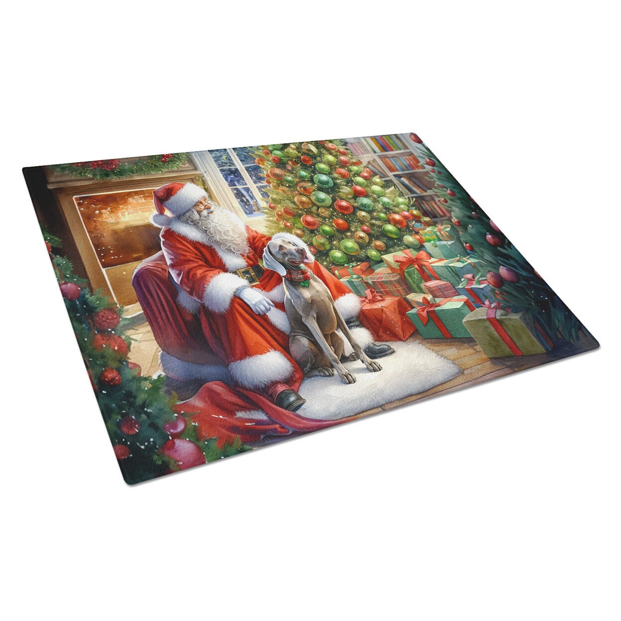 Weimaraner And Santa Claus Glass Cutting Board