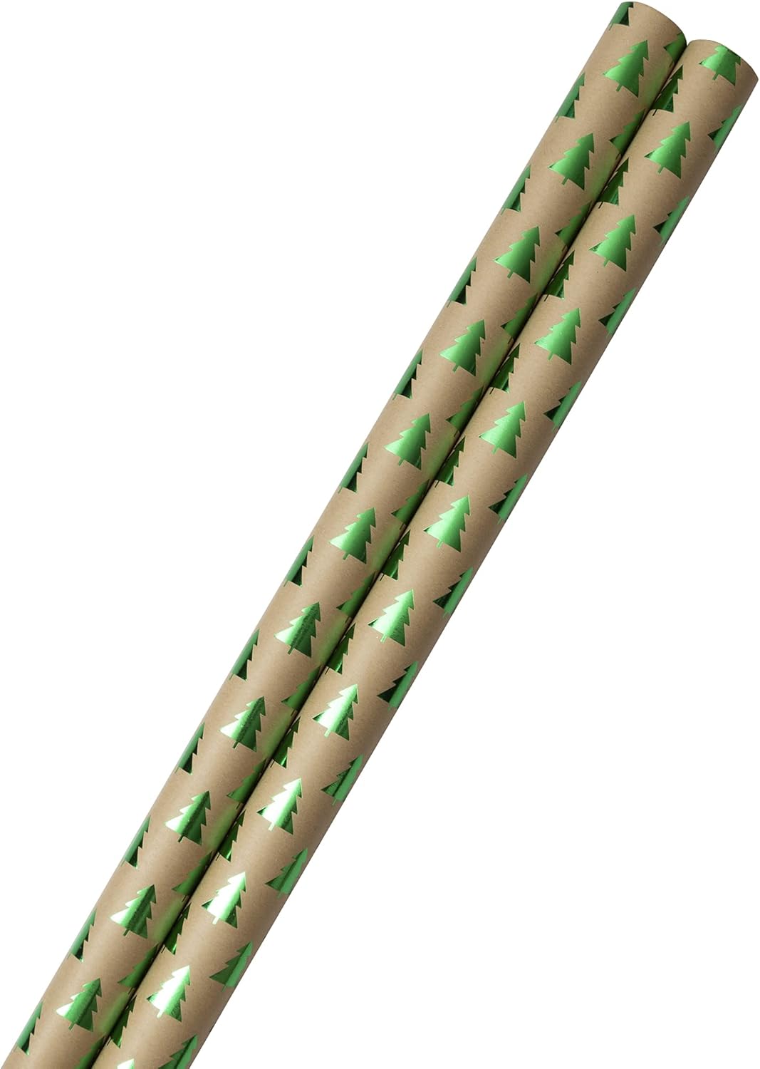 Gift Wrap - Christmas Kraft Wrapping Paper - 50 Sq Ft Total - Green Trees on Brown Kraft Paper - 2 Rolls/Pack