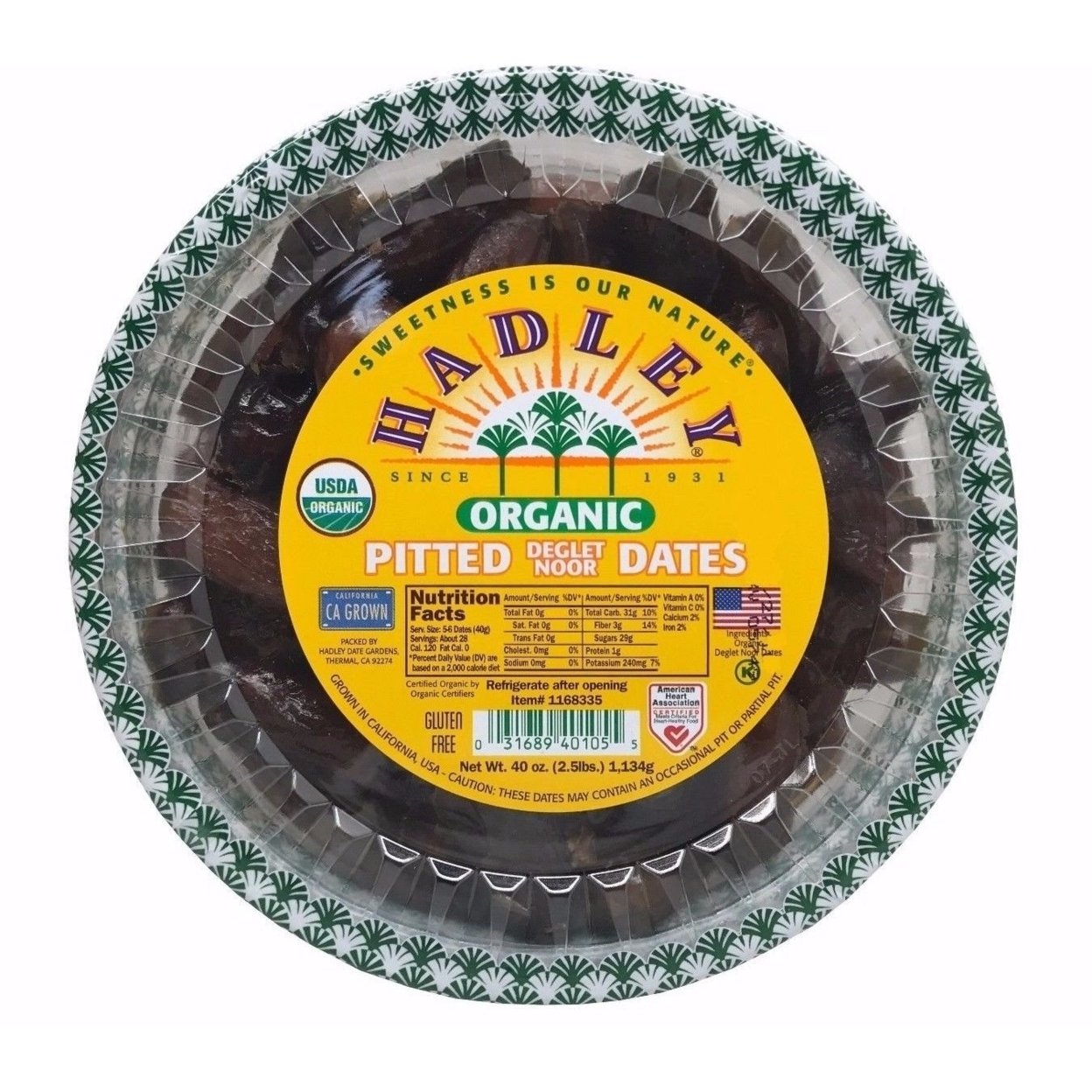 Hadley Organic Pitted Dates California Grown Deglet Noor 40 Ounce