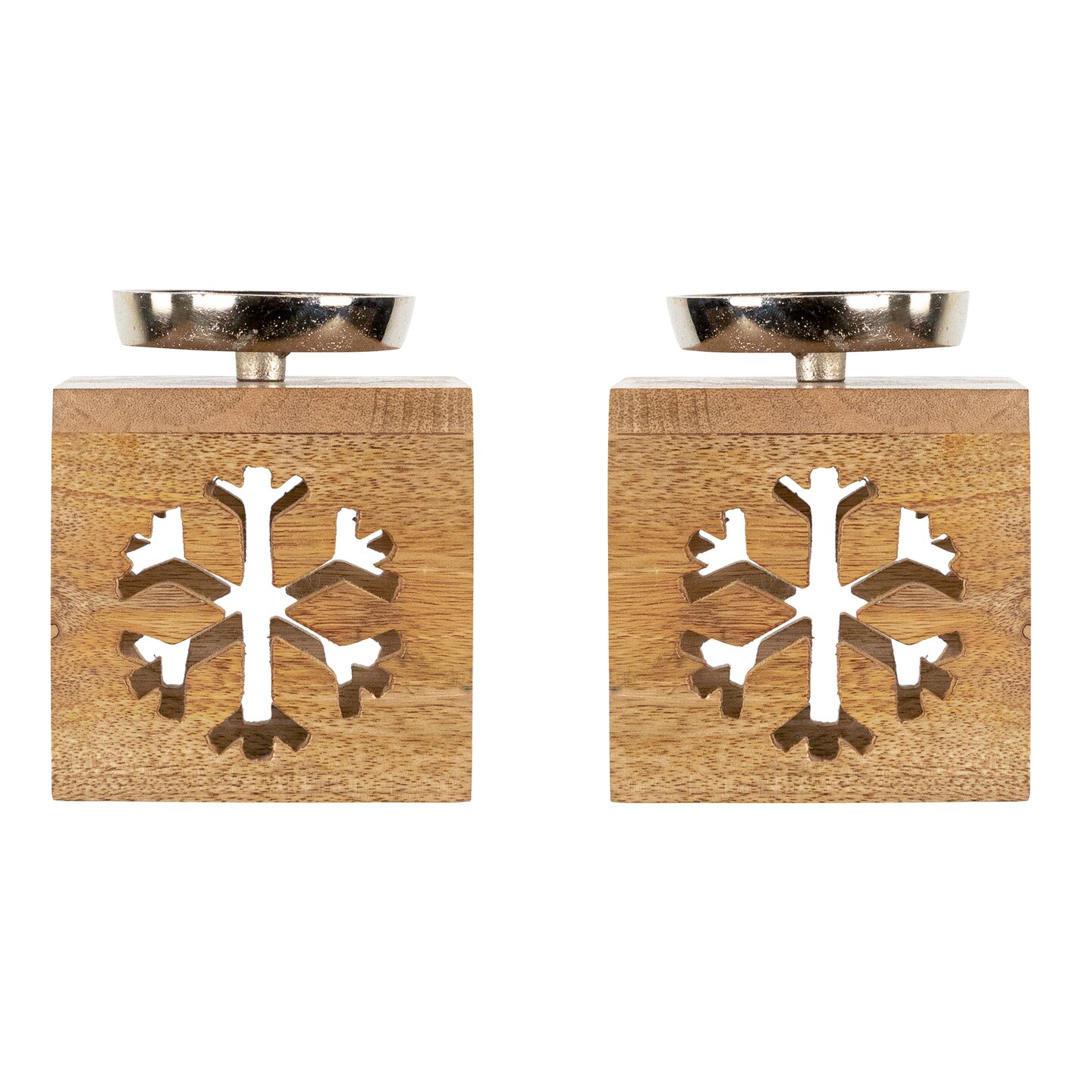 Northlight Snowflake Box Wooden Christmas Tealight Holders - 4.75&#x22; - Set of 2
